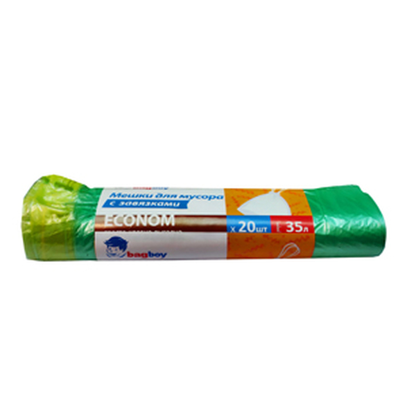 Мешки мус.  35л 56*60 20шт с завяз зеленый НД 1/20*45