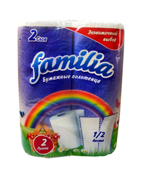Полотенца бум.Familia 2 рул. 2-сл. 1/16