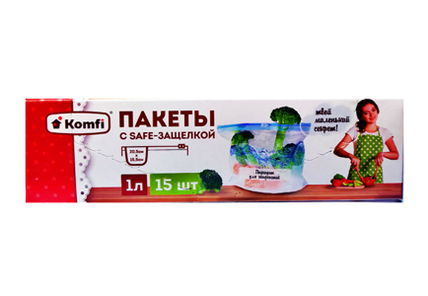 Пакеты с защелкой  д/замораж. и хран.1,0л 15 шт  Комфи 1*25