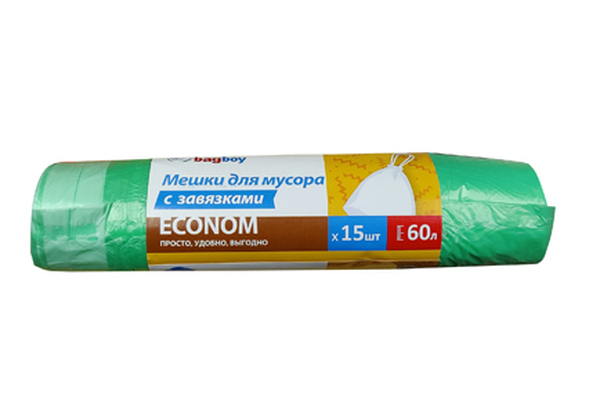 Мешки мус.  60л 60*80 15шт с завяз зеленый НД 1/15*30