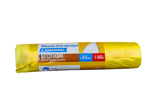 Мешки мус.  60л 60*80 15шт с завяз желтый НД 1/15*30