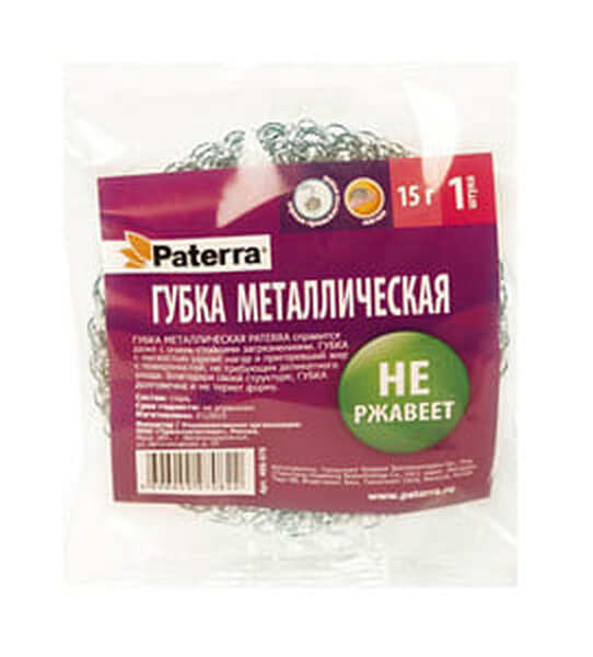 Губка д/посуды мет. 40 гр. Paterra 1*100